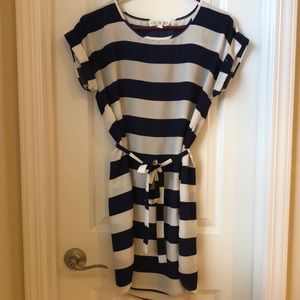 Pink Rose Navy & White Striped Dress